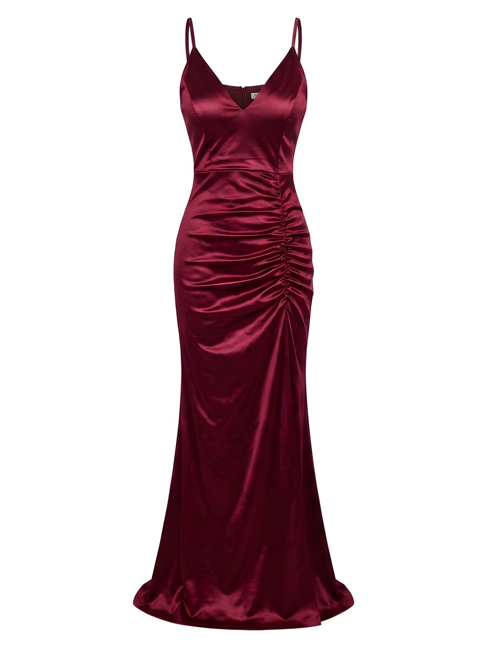 Windsor Wine Satin Ruched Maxi Slip Dress